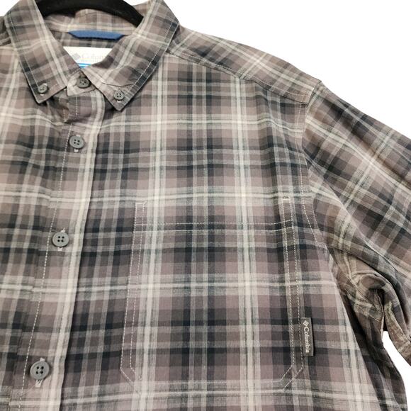 Columbia Mens Out and Back Long Sleeve Shirt Size Medium Black Backland Tartan - Picture 2 of 10